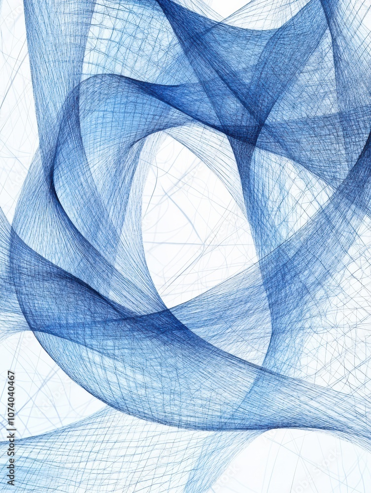 Poster an intricate design showcases flowing blue and white lines that create a captivating 3d network patt