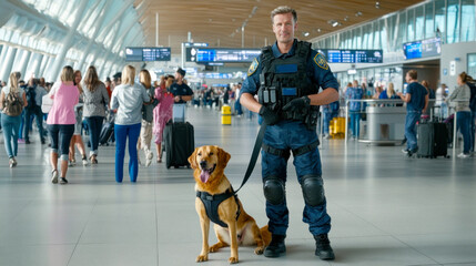 Police officer with dog in airport