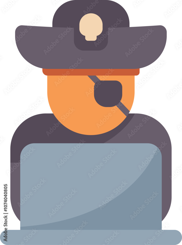 Aufkleber hacker wearing an eyepatch is committing a cybercrime using software on his laptop