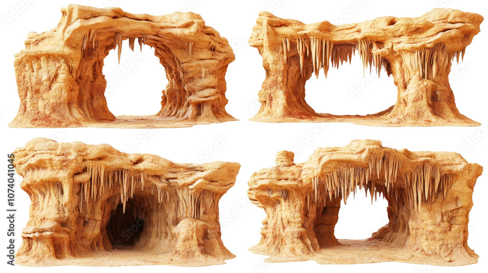 Poster natural rock formations with icicles in a desert environment generative ai