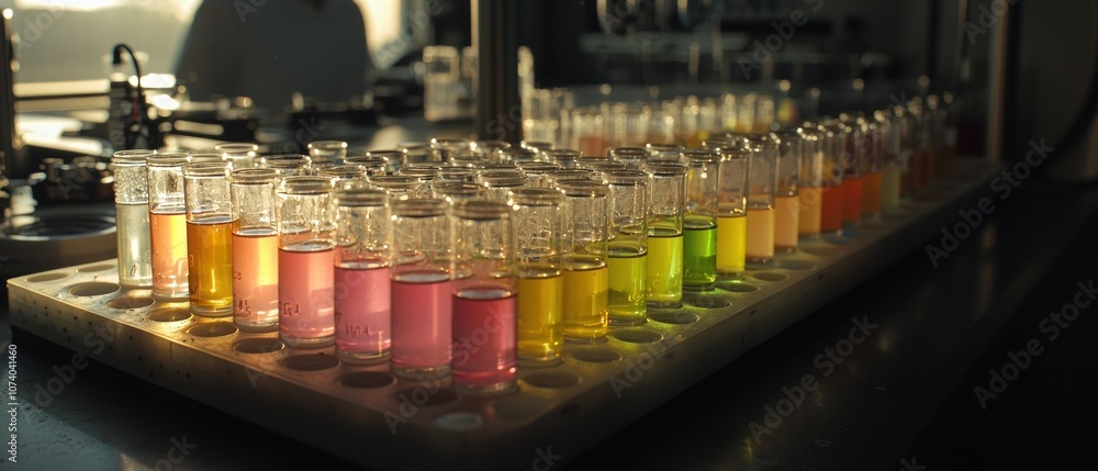 Aufkleber A Row of Test Tubes Filled with Colorful Liquids in a Laboratory Setting