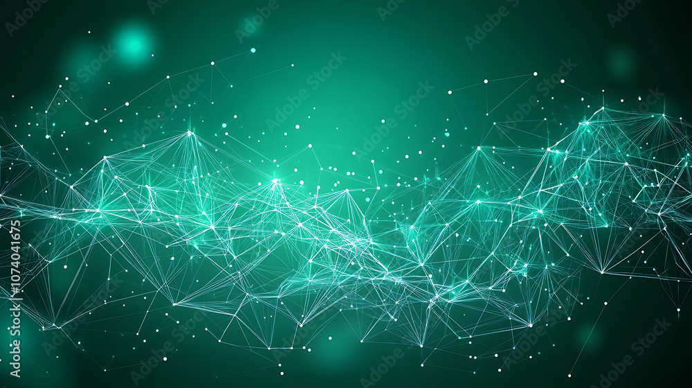 Poster abstract background with a dark green geometric pattern in the low poly style, with connection lines