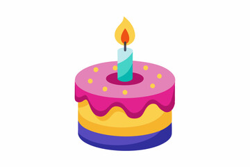  Burning birthday candle cake isolated on a white background vector illustration