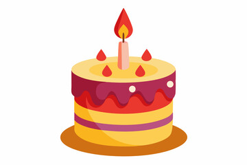  Burning birthday candle cake isolated on a white background vector illustration