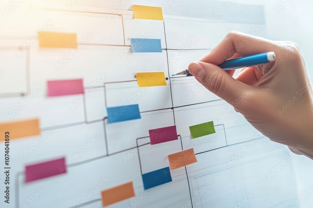 Aufkleber a hand drawing a flowchart on a whiteboard with colorful sticky notes