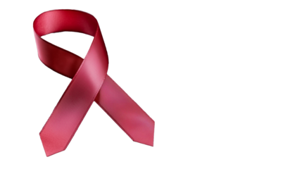 Awareness ribbon in dark red on transparent background