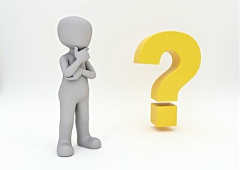 gray man 3d model thoughtful next to him question mark