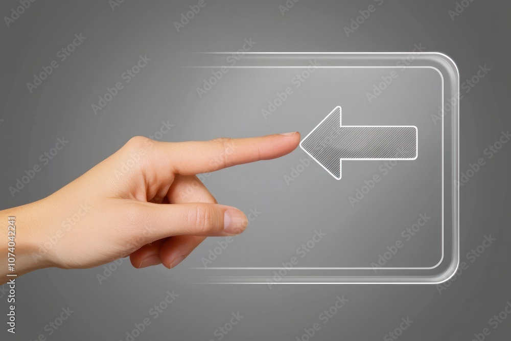 Poster hand pointing at a glassy left arrow button