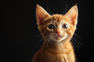 Obraz premium Mystic portrait of baby Russian Blue cat in studio, copy space on right side, Headshot, Close-up View, isolated on black background