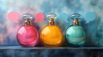 Colorful Perfume Bottles with Speech Bubbles