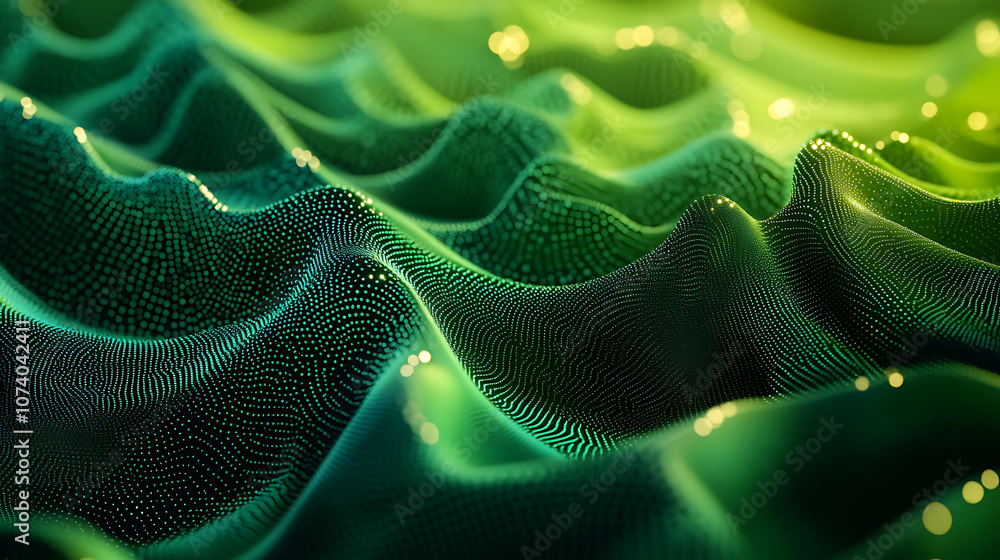 Poster green abstract background with gradient dots and wavy lines gradient halftone pattern