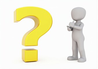 gray man 3d model thoughtful next to him question mark