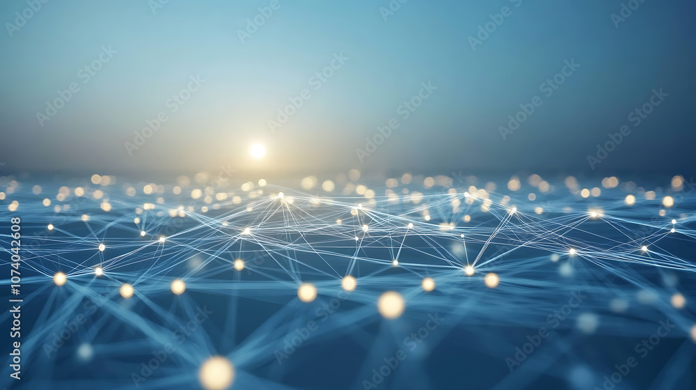 Poster abstract technology background with network connection lines and dots on blue sky, white background