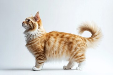 the beside view Ragdoll cat standing, left side view, low angle, white copy space on right, Isolated on White Background
