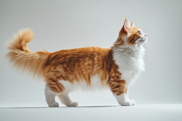 the beside view Ragdoll cat standing, left side view, low angle, white copy space on right, Isolated on White Background
