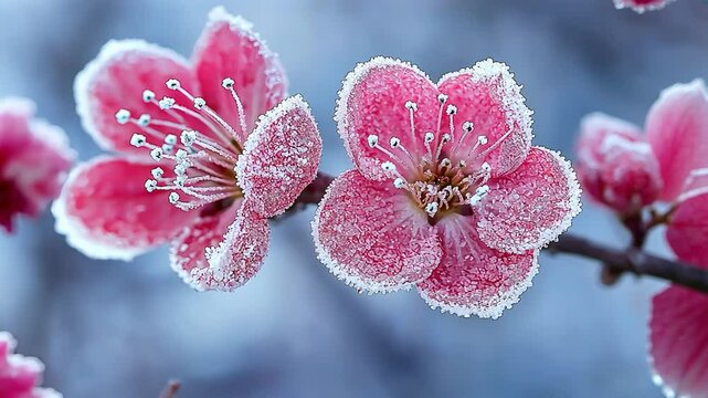 A delicate plum blossom blooming in the harsh winter