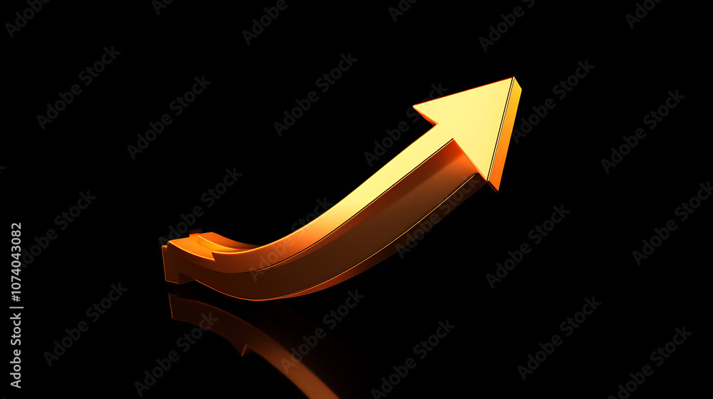 Poster an orange arrow pointing upwards on a black background going up in the shape of an upward graph