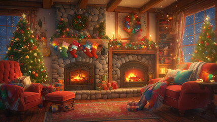 christmas tree with fireplace