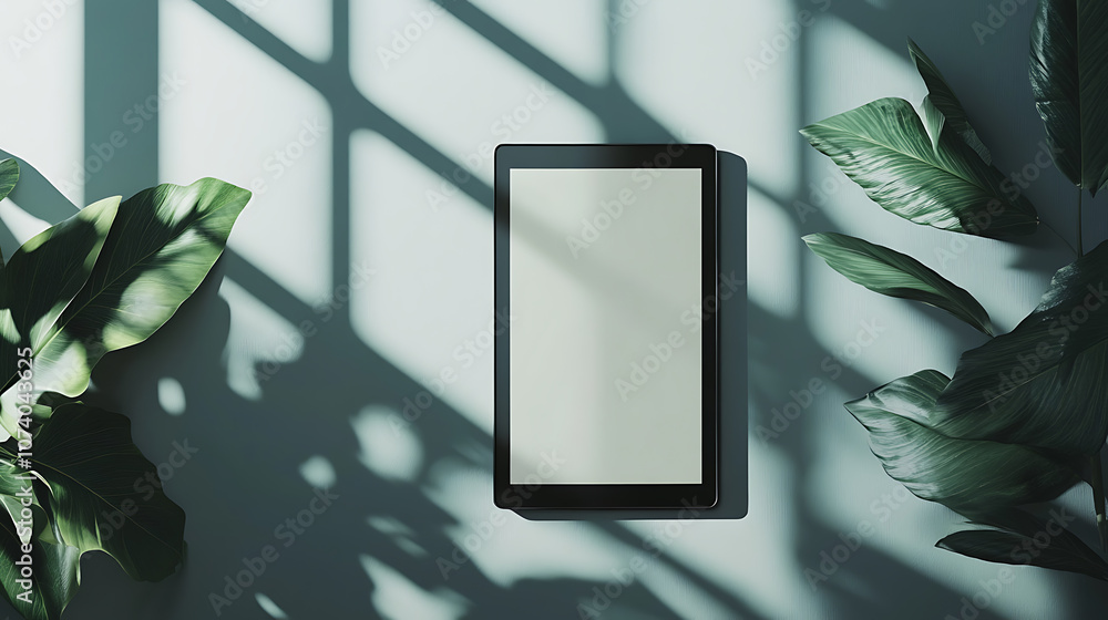 Aufkleber top view of an electronic reader mockup placed on a flat surface, perfect for showcasing digital rea