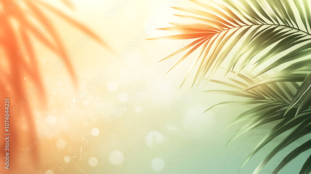 Fototapete background gradient with palm leaves in a light green and orange color palette in the flat design st
