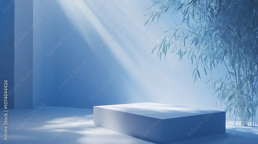 Poster Blue gradient background with blurred studio room for product display