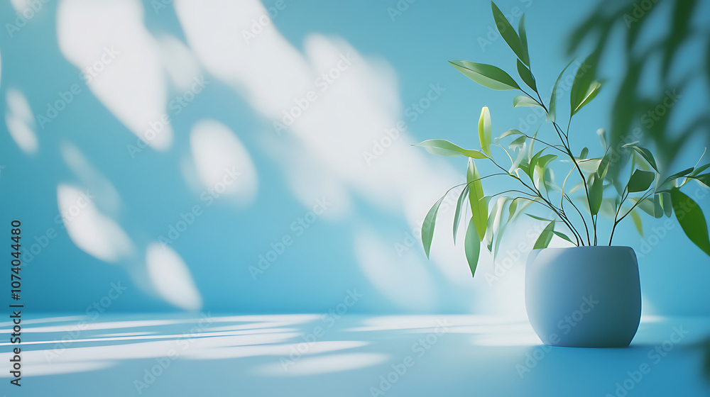 Poster blue gradient background with blurred studio room for product display