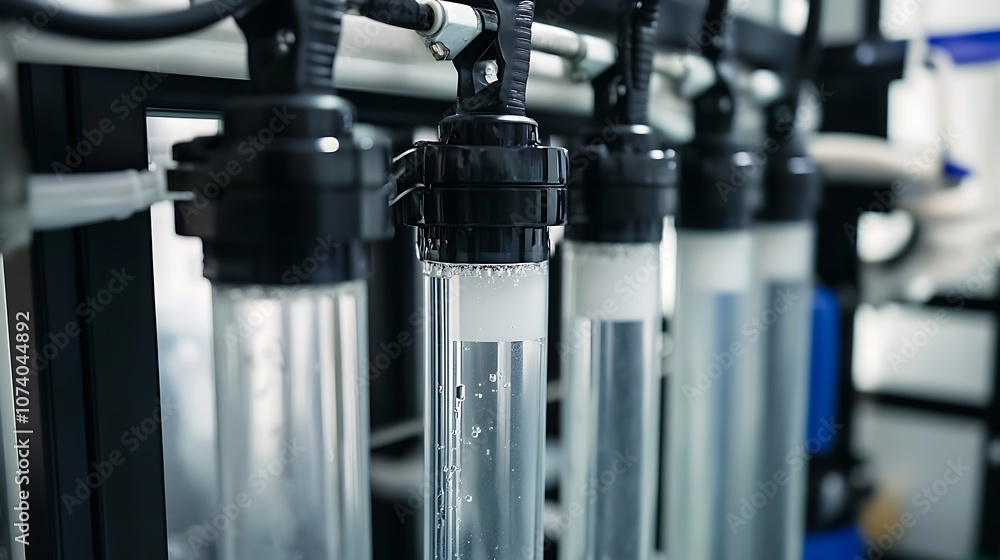 Aufkleber close-up of a reverse osmosis unit filtering water, showcasing the intricate filtration process and 