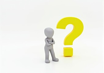 gray man 3d model thoughtful next to him question mark