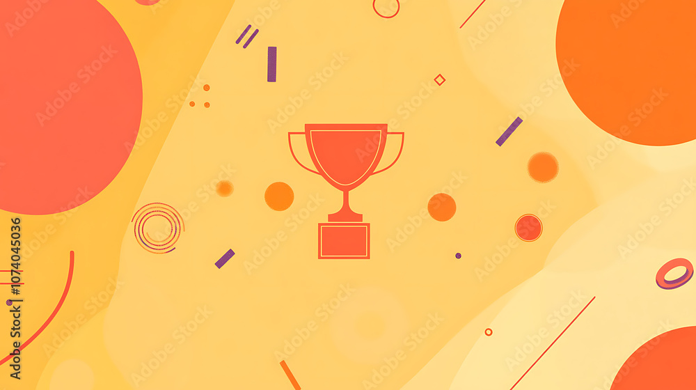 Aufkleber Orange background with simple line art of trophy and confetti An orange and yellow color scheme with a circular pattern