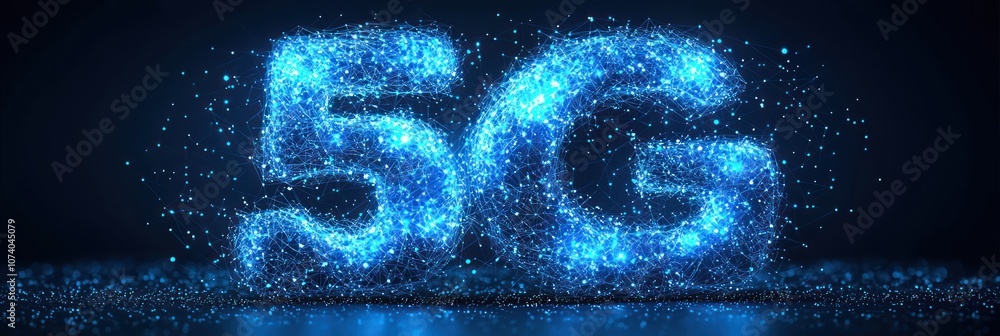 Poster 5g network symbol constructed from blue glowing lines
