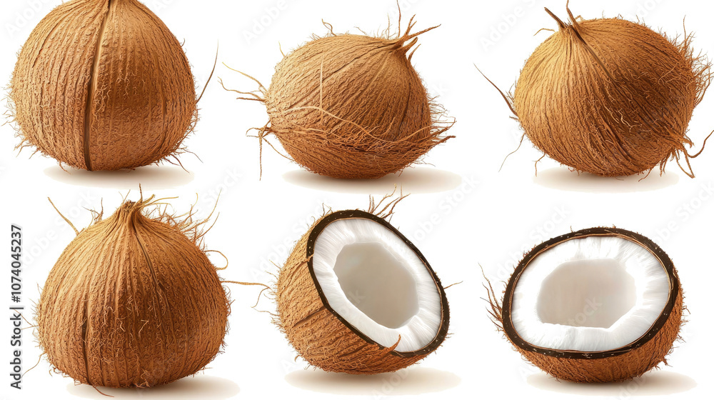 Poster pieces of coconut in a collection on a transparent background generative ai