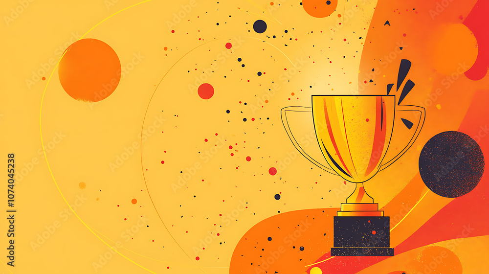 Aufkleber Orange background with simple line art of trophy and confetti An orange and yellow color scheme with a circular pattern