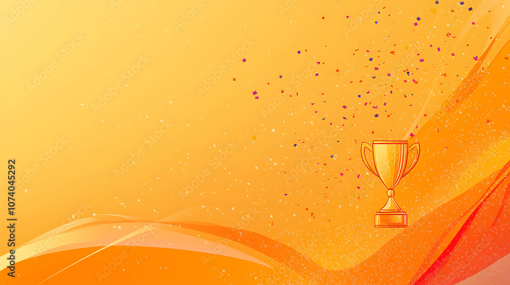 Poster Orange background with simple line art of trophy and confetti An orange and yellow color scheme with a circular pattern