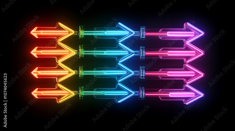 Aufkleber colorful neon arrows pointing in different directions, symbolizing the concept of direction and choi