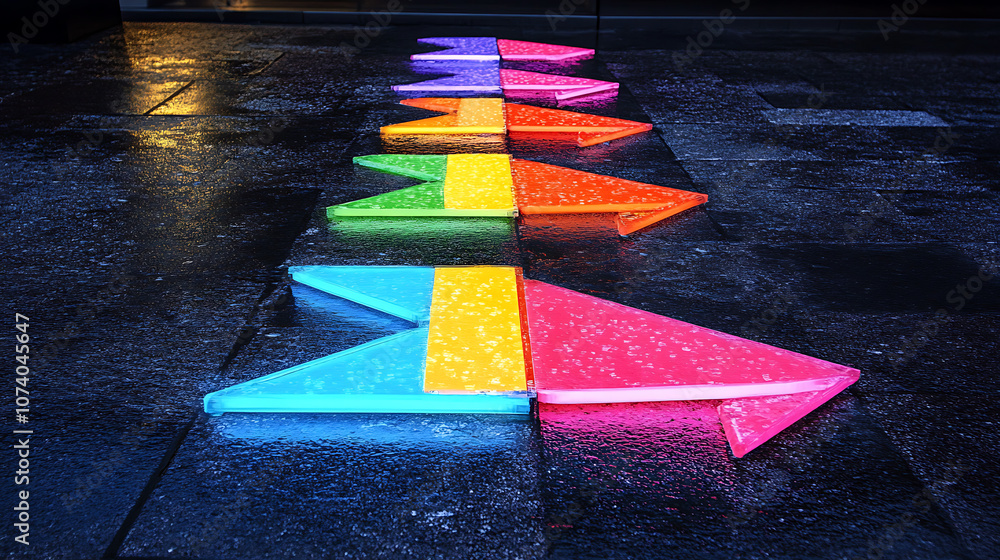 Poster colorful neon arrows pointing in different directions, symbolizing the concept of direction and choi