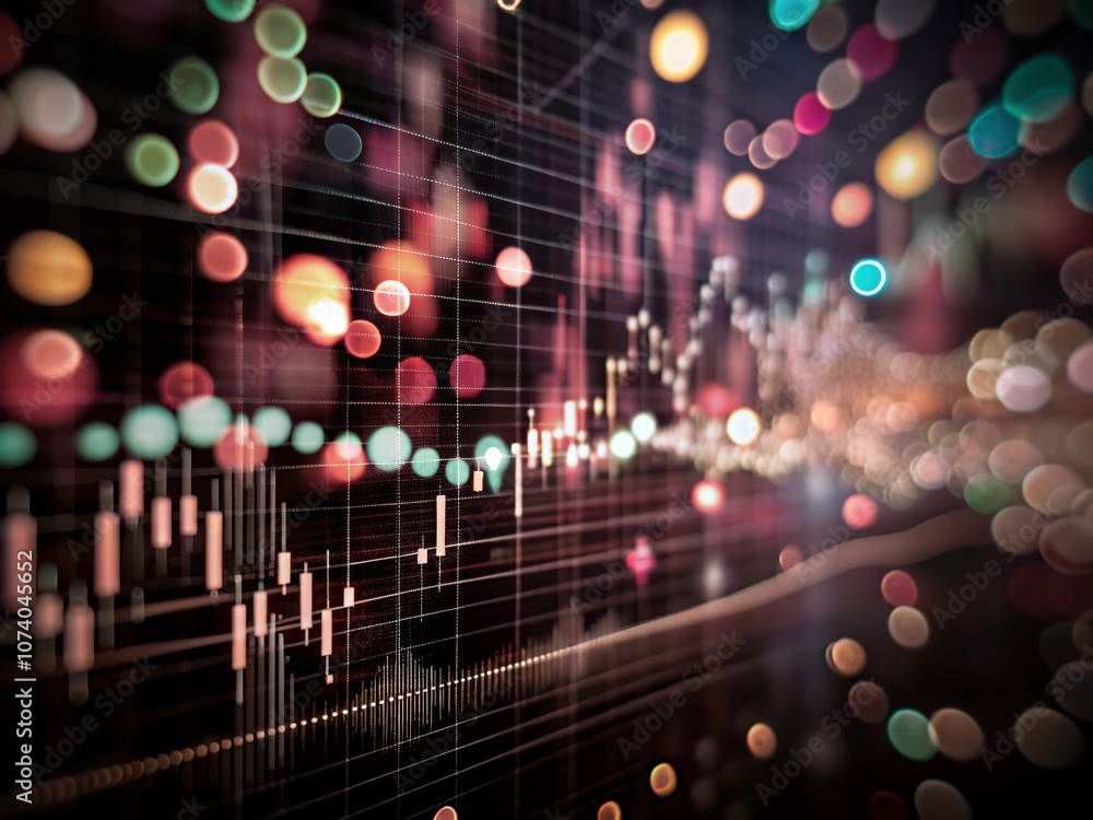 Poster bokeh effect background featuring hype stock market trends with abstract financial graphs and colorf