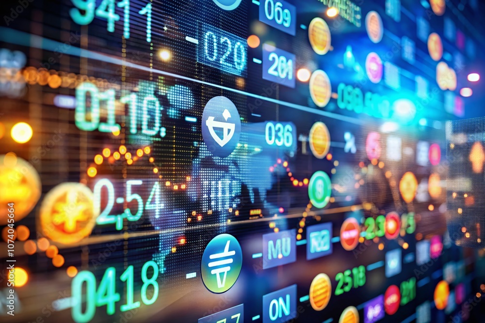 Poster bokeh effect of online banking transactions and currency exchange through digital platforms, showcas