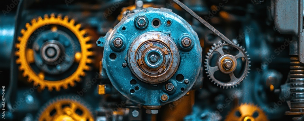 Poster close-up of a machine's internal gears and components