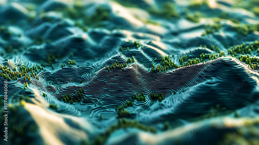 Poster Digital 3D map terrain showcasing GIS geodata mapping concept, highlighting topography, elevation, and spatial data for advanced geographic analysis