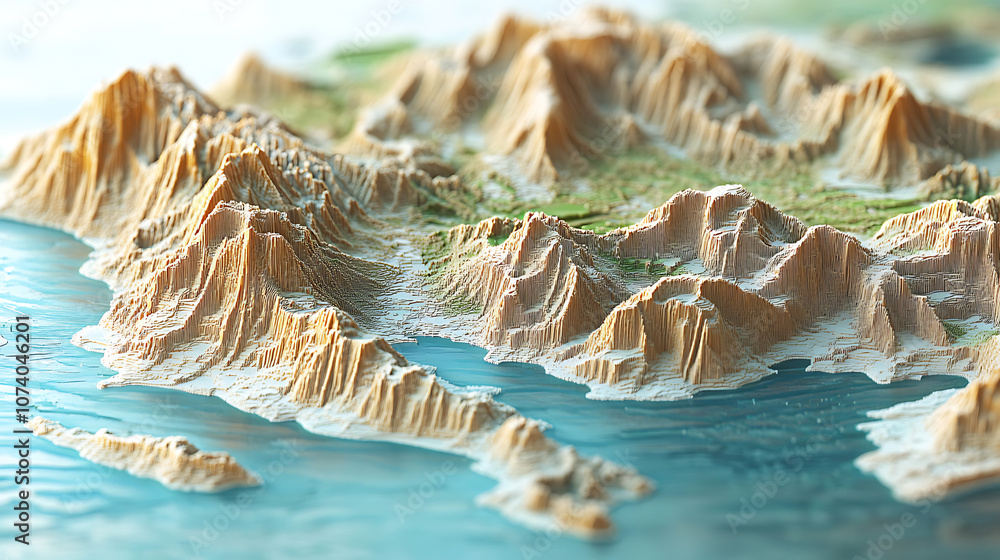 Poster Digital 3D map terrain showcasing GIS geodata mapping concept, highlighting topography, elevation, and spatial data for advanced geographic analysis