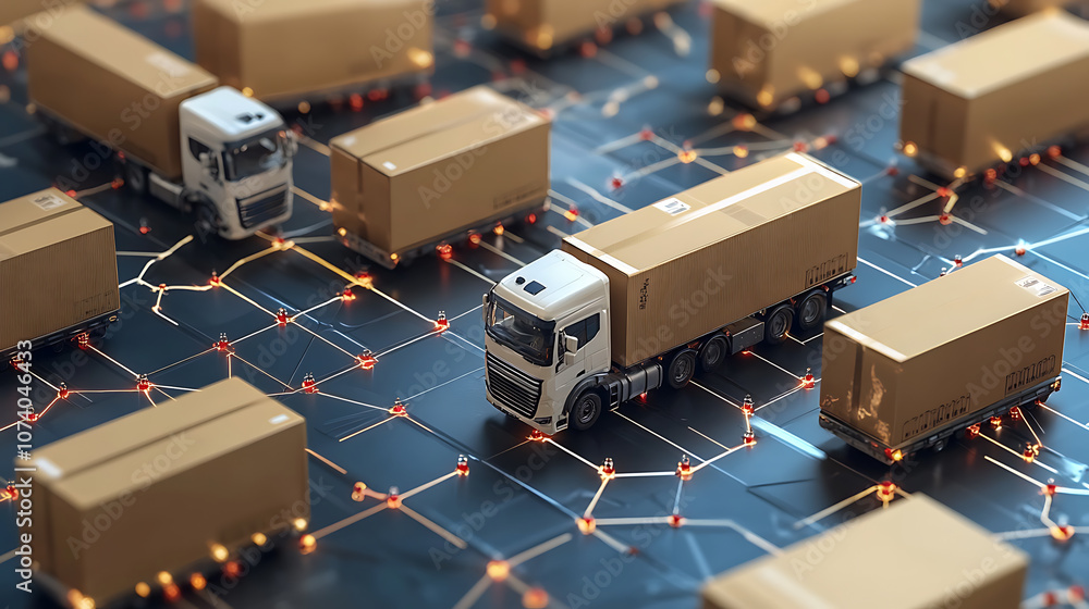 Fototapete efficient supply chain management concept featuring interconnected logistics, inventory control, and