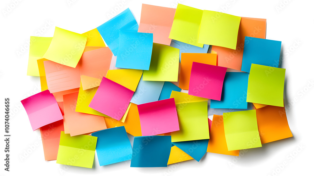 Poster a collection of to-do lists on bright post-it notes