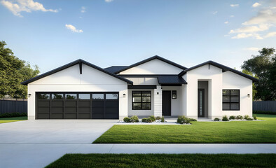 Neighborhood Real Estate Image - Modern single-story home with a sleek design and landscaped yard.
