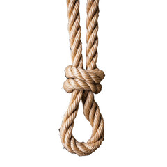 Tied rope with double loop on transparent background