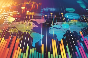 World Map with Data Visualization and Colorful Bars