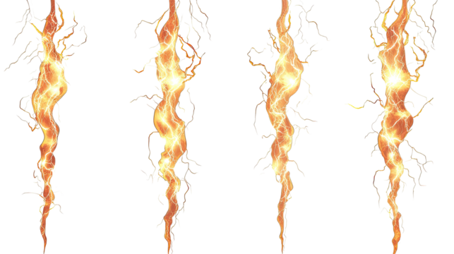 Bright Comic Lightning Effects on Transparent Background Generative AI