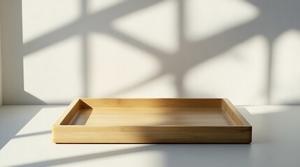 Fototapeta premium An empty wooden tray on a light surface