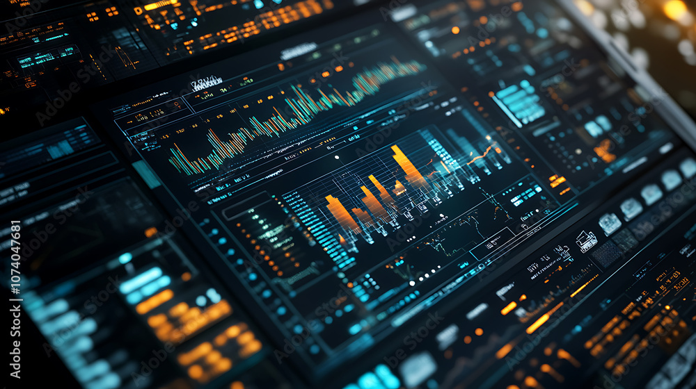 Aufkleber High-tech power grid interface displaying data analysis and price graphs, showcasing energy consumption and market trends