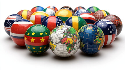 Colorful globes representing various countries and cultures