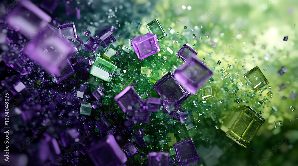 Aufkleber Julia programming language concept with scattered abstract bits of data in green and violet, symbolizing computational efficiency and data analysis